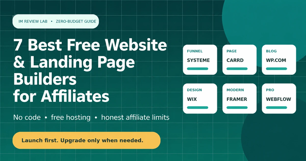 7 best free website and landing page builders for affiliate marketers — Systeme.io, WordPress.com, Carrd, Wix, Google Sites, Framer and Webflow compared